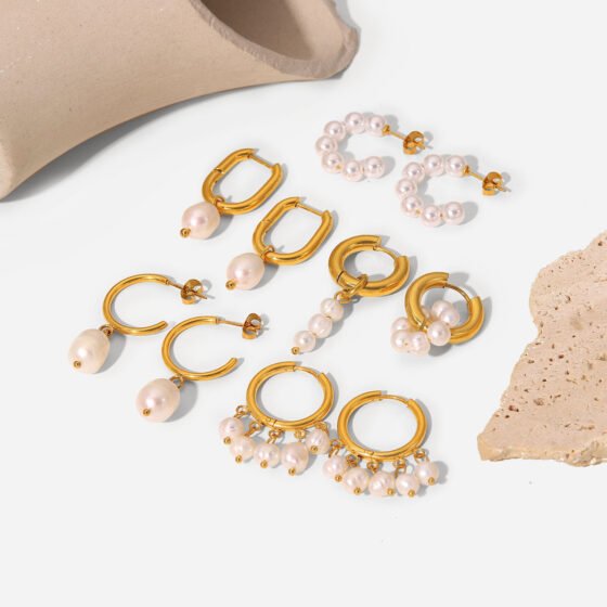 Pearl Geometric Earrings No. 030