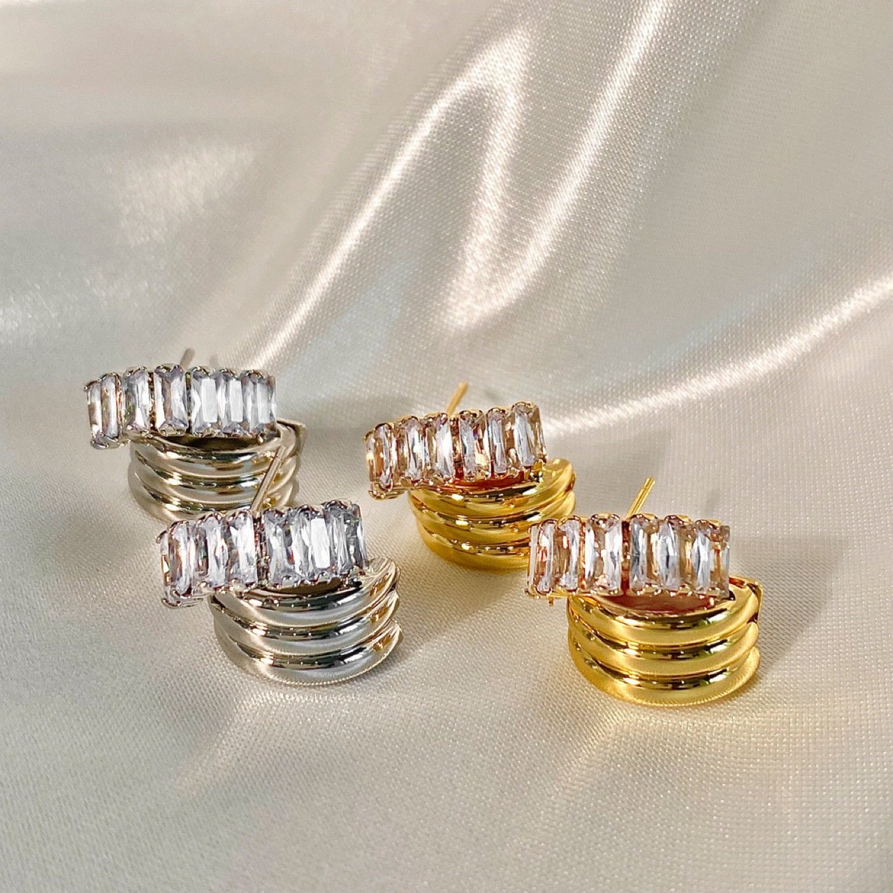 Crystal Sculptural Stud Earrings - view 4
