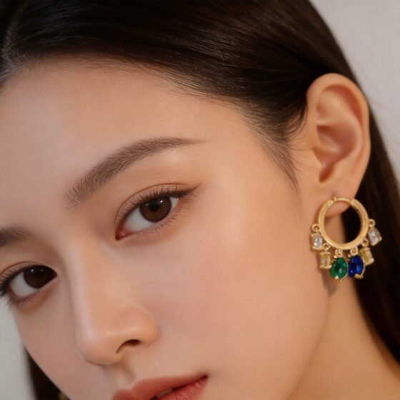 Crystal Emerald Hoop Earrings No. 200 - view 1