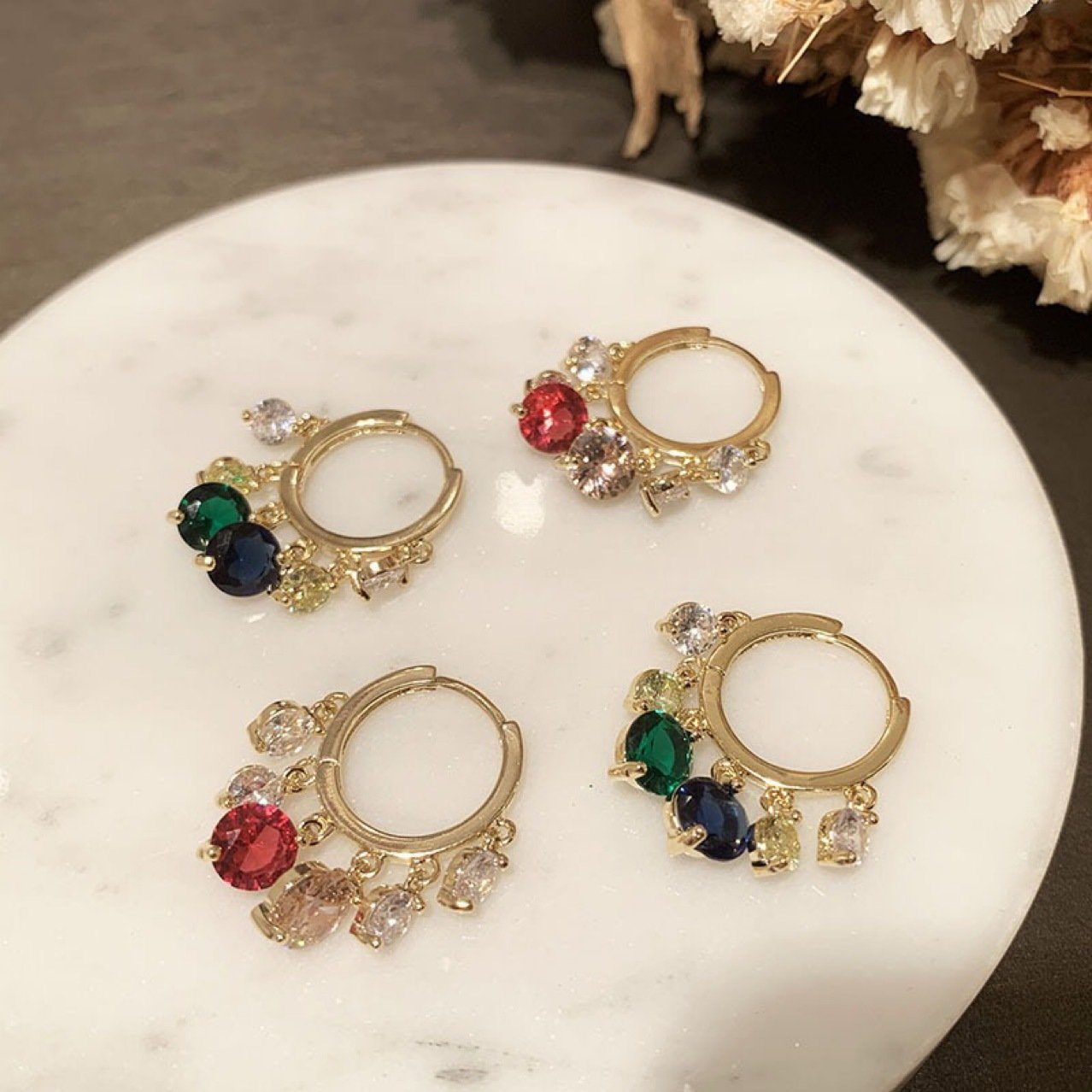 Crystal Emerald Hoop Earrings No. 200 - view 2