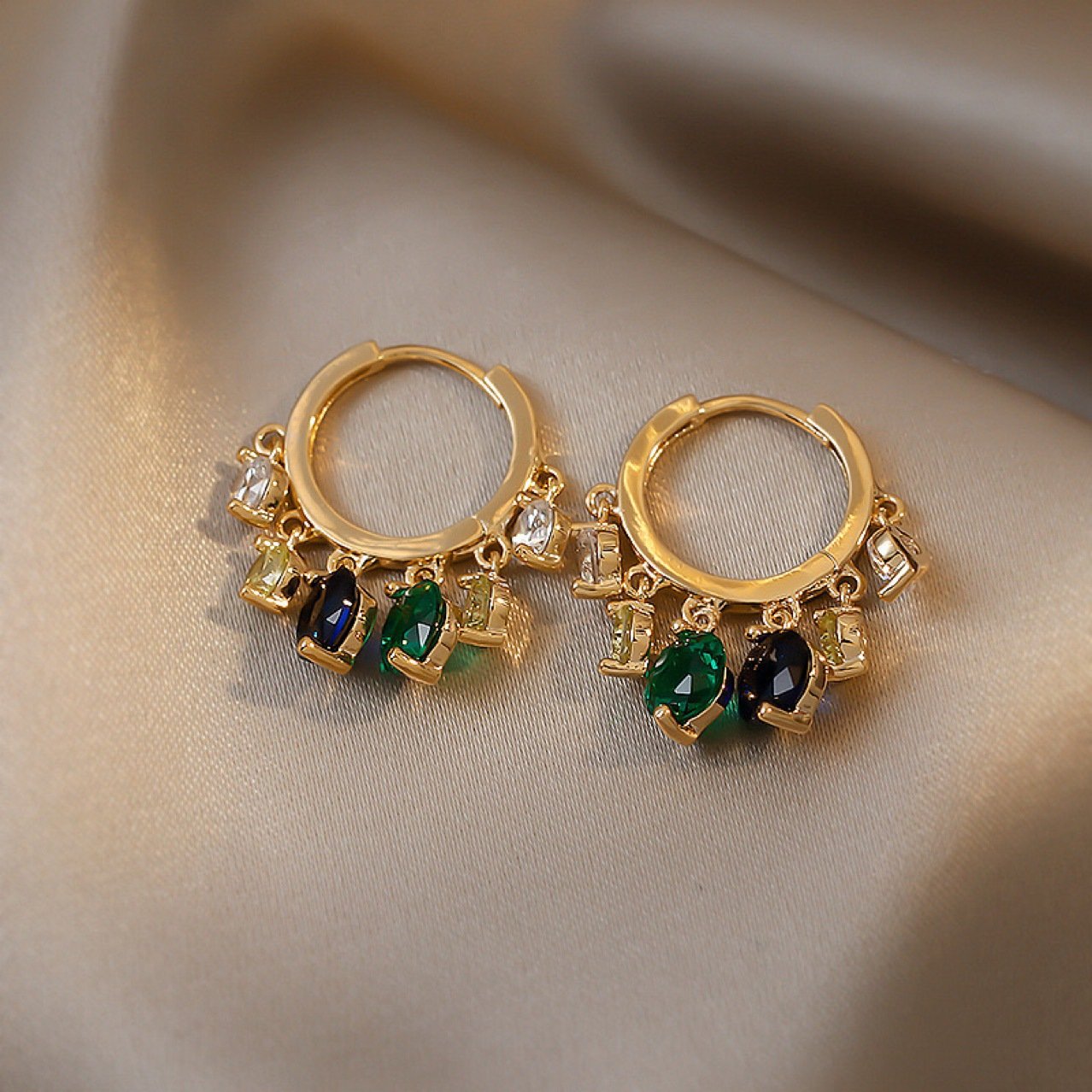 Crystal Emerald Hoop Earrings No. 200 - view 3
