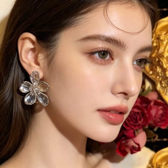 Floral Crystal Stud Earrings No. 213 - view 1