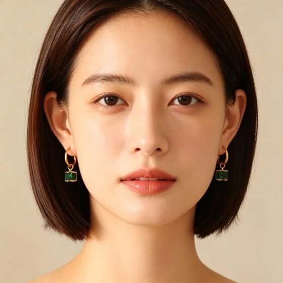 Crystal Emerald Hoop Earrings - view 1