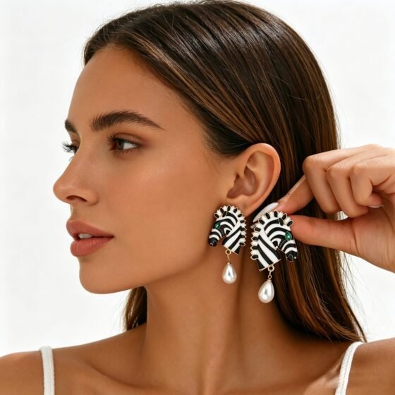 Pearl Zebra Drop Earrings - view 1
