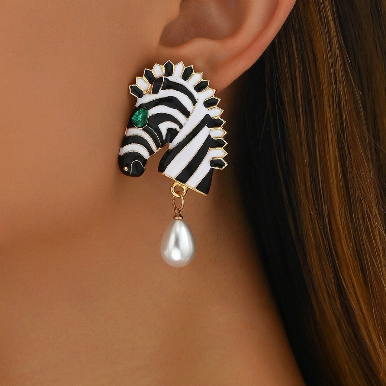 Pearl Zebra Drop Earrings - view 2
