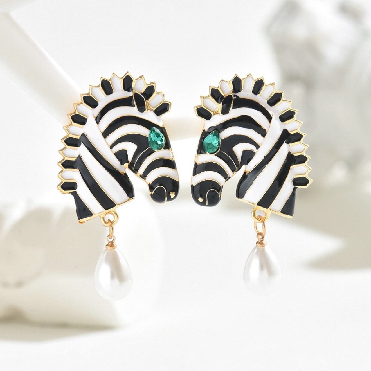 Pearl Zebra Drop Earrings - view 3
