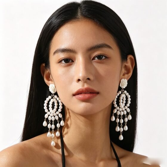 Pearl Camellia Drop Earrings - view 1