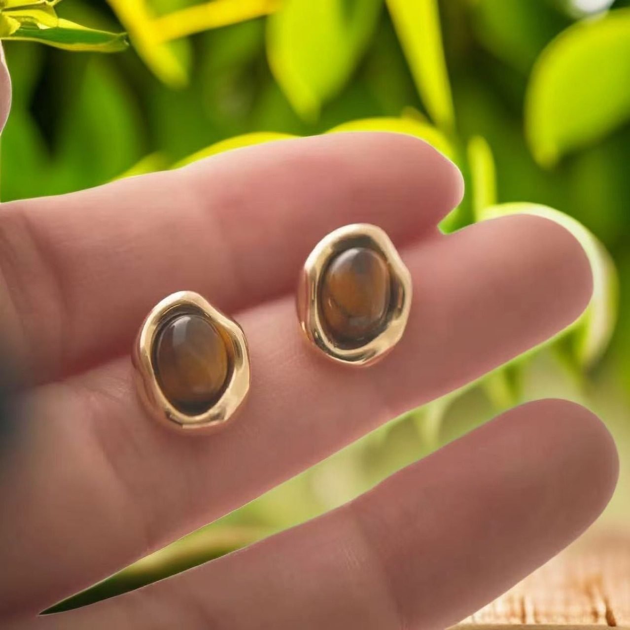 Tiger Eye Sculptural Stud Earrings - view 2