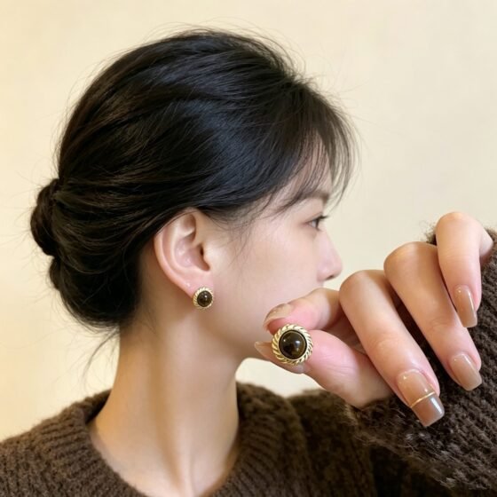 Tiger Eye Vintage Stud Earrings - view 1