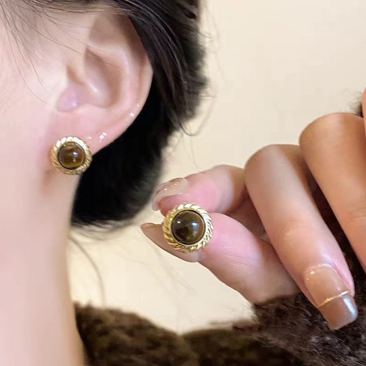 Tiger Eye Vintage Stud Earrings - view 3