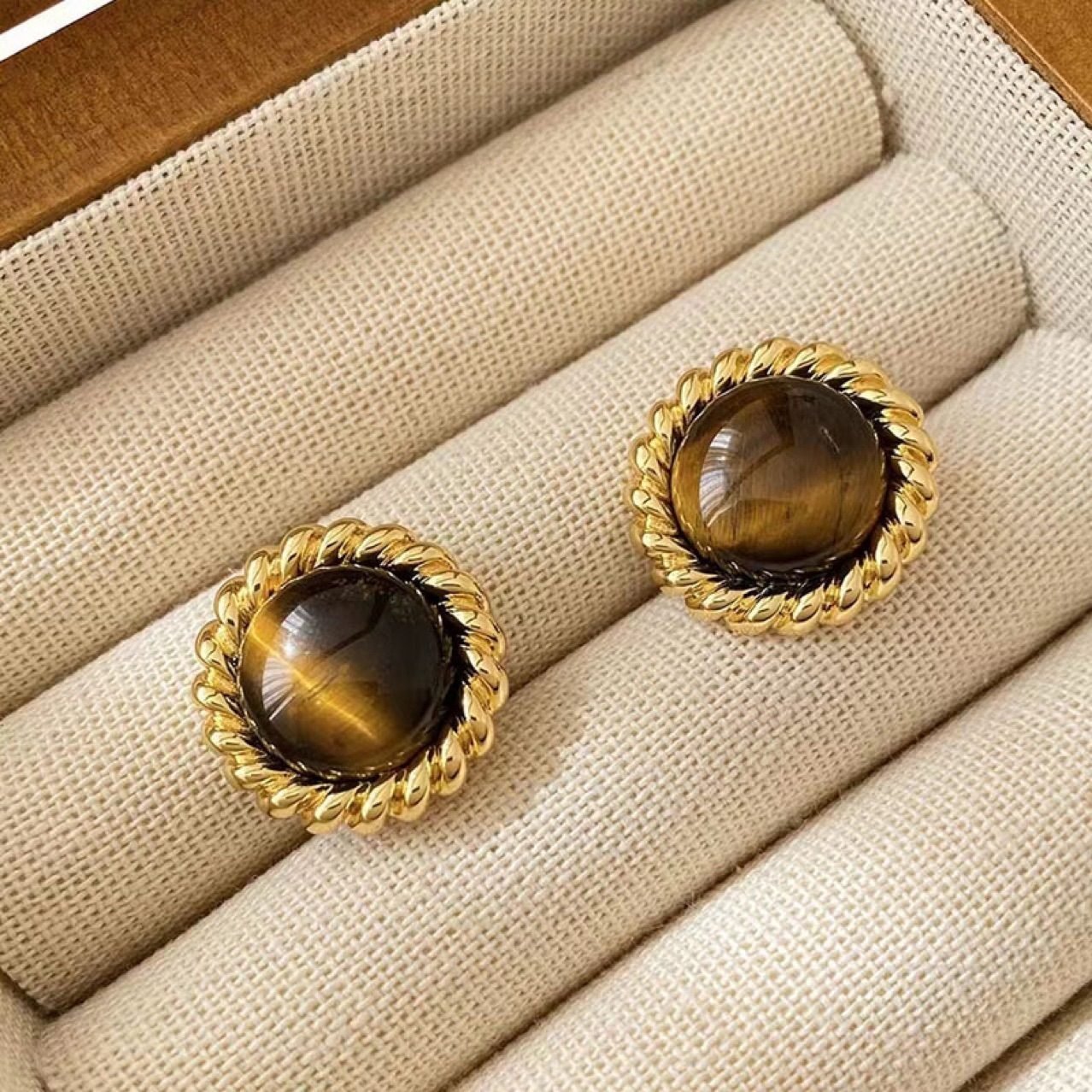 Tiger Eye Vintage Stud Earrings - view 5