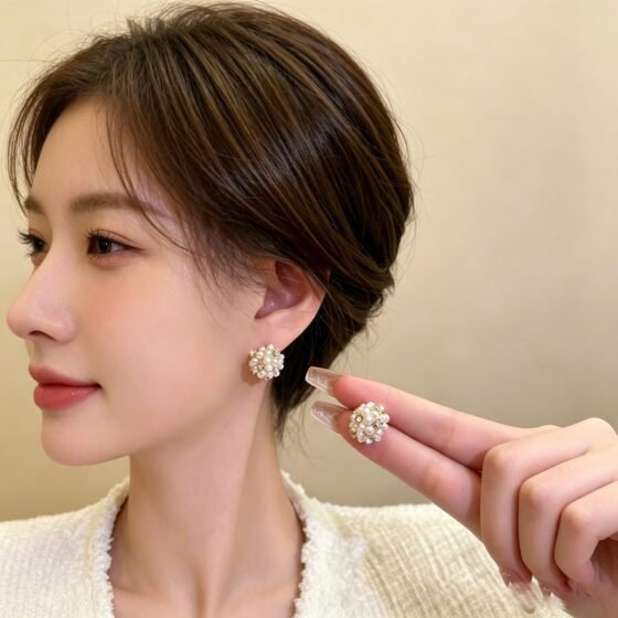 Pearl Crystal Stud Earrings - view 1