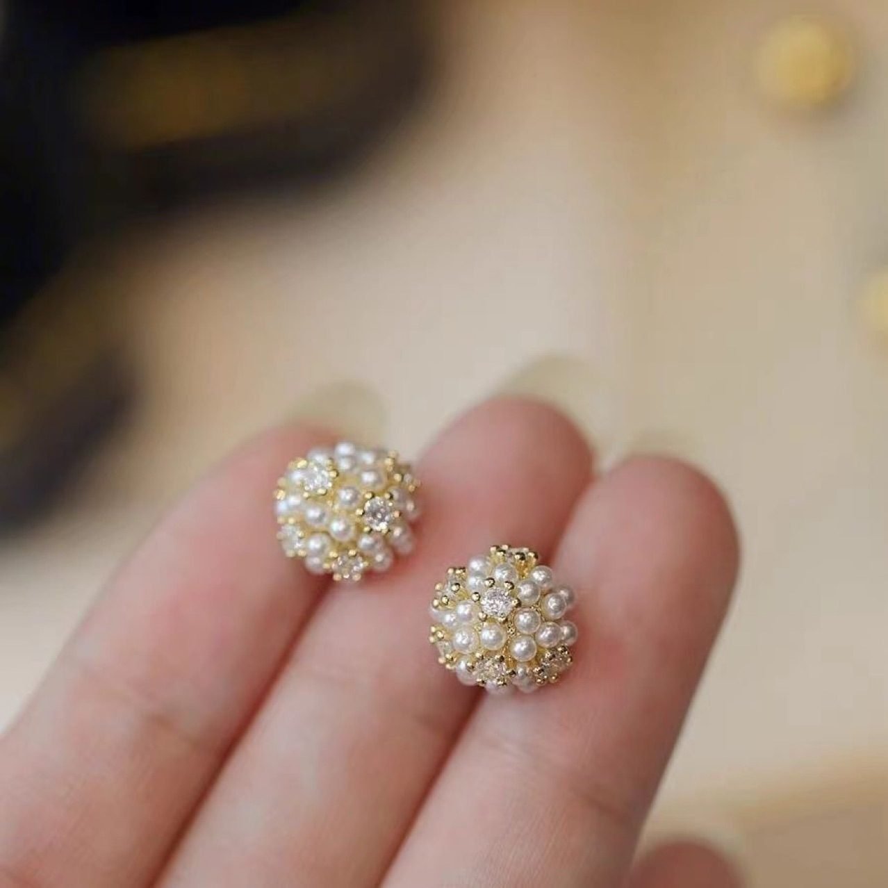 Pearl Crystal Stud Earrings - view 3