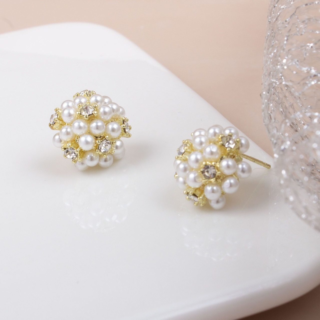 Pearl Crystal Stud Earrings - view 5