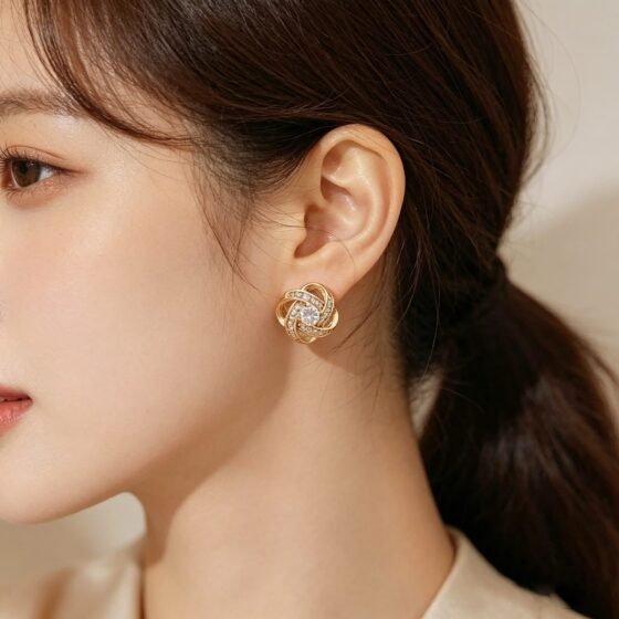Floral Crystal Stud Earrings - view 1