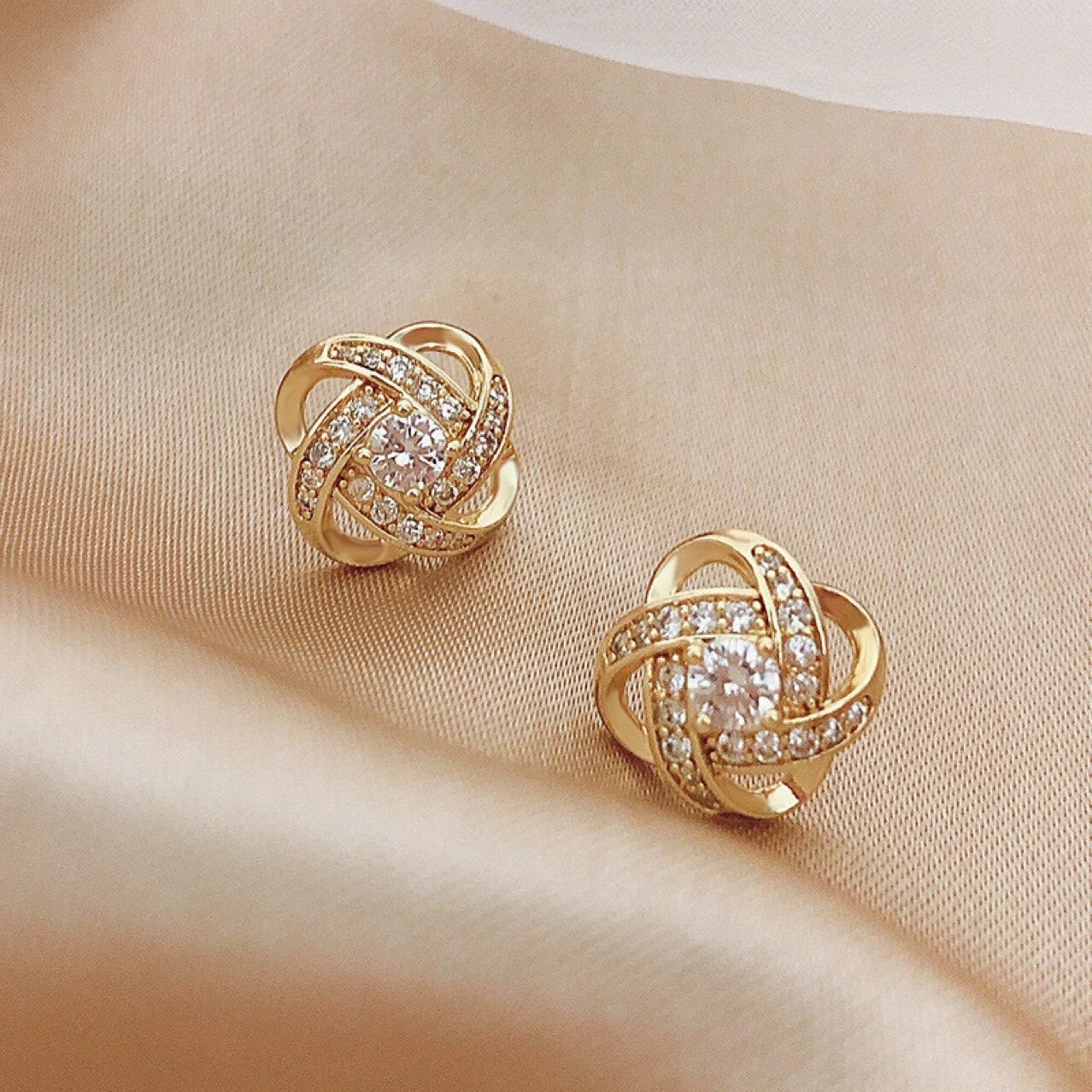 Floral Crystal Stud Earrings - view 2
