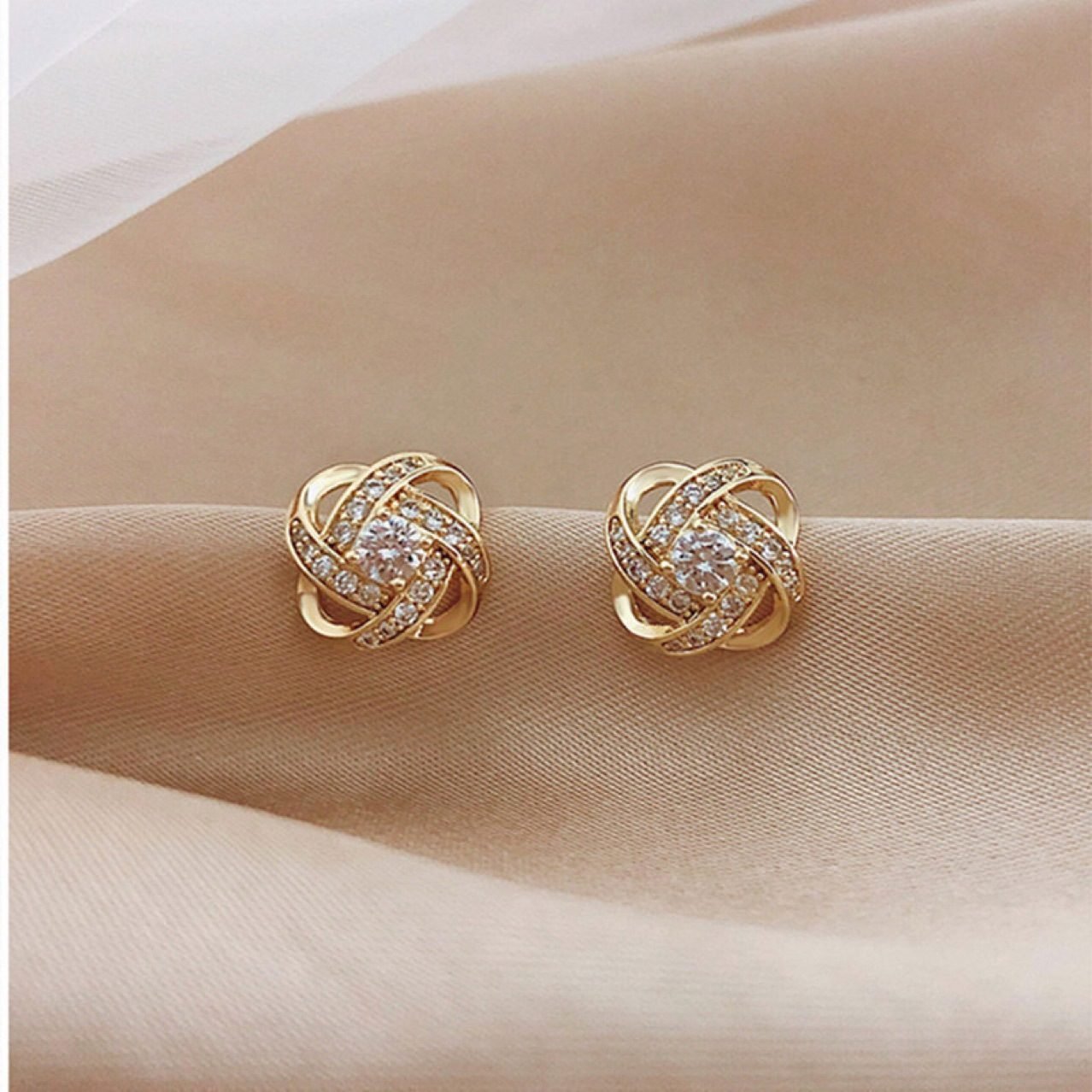 Floral Crystal Stud Earrings - view 4