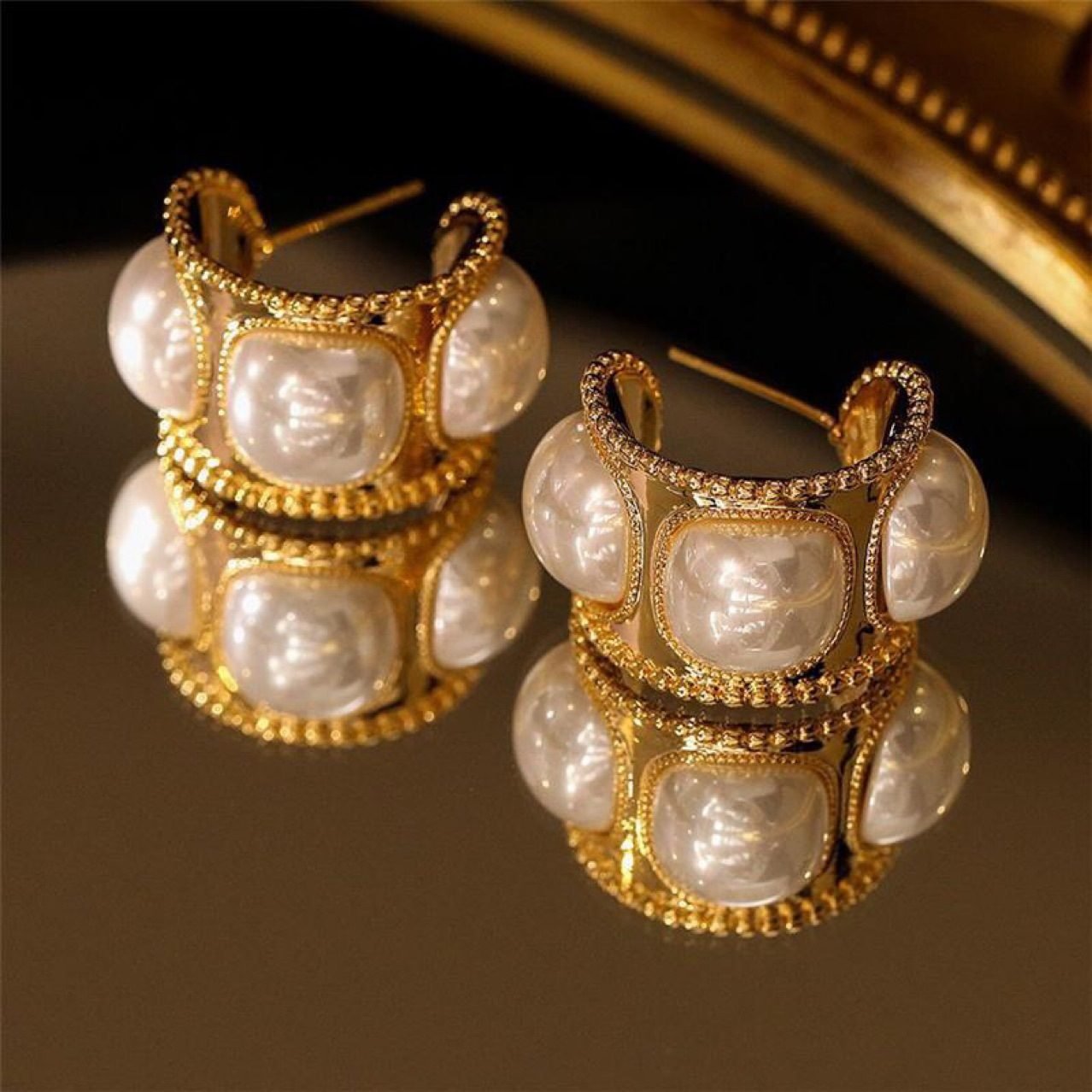 Pearl Hoop Earrings - view 2