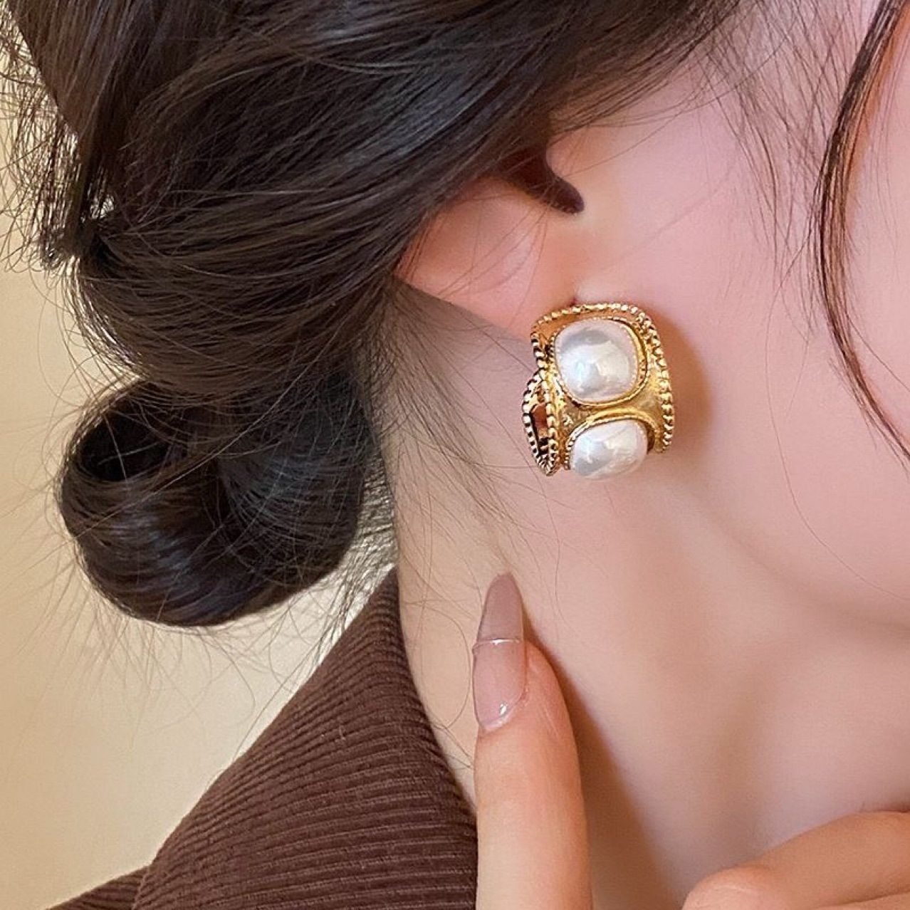 Pearl Hoop Earrings - view 4