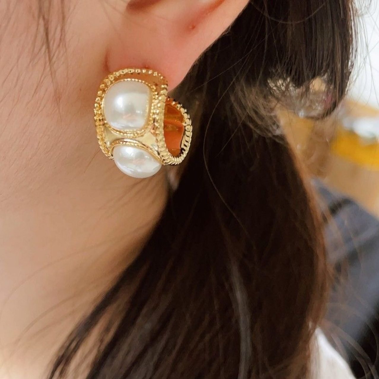 Pearl Hoop Earrings - view 5