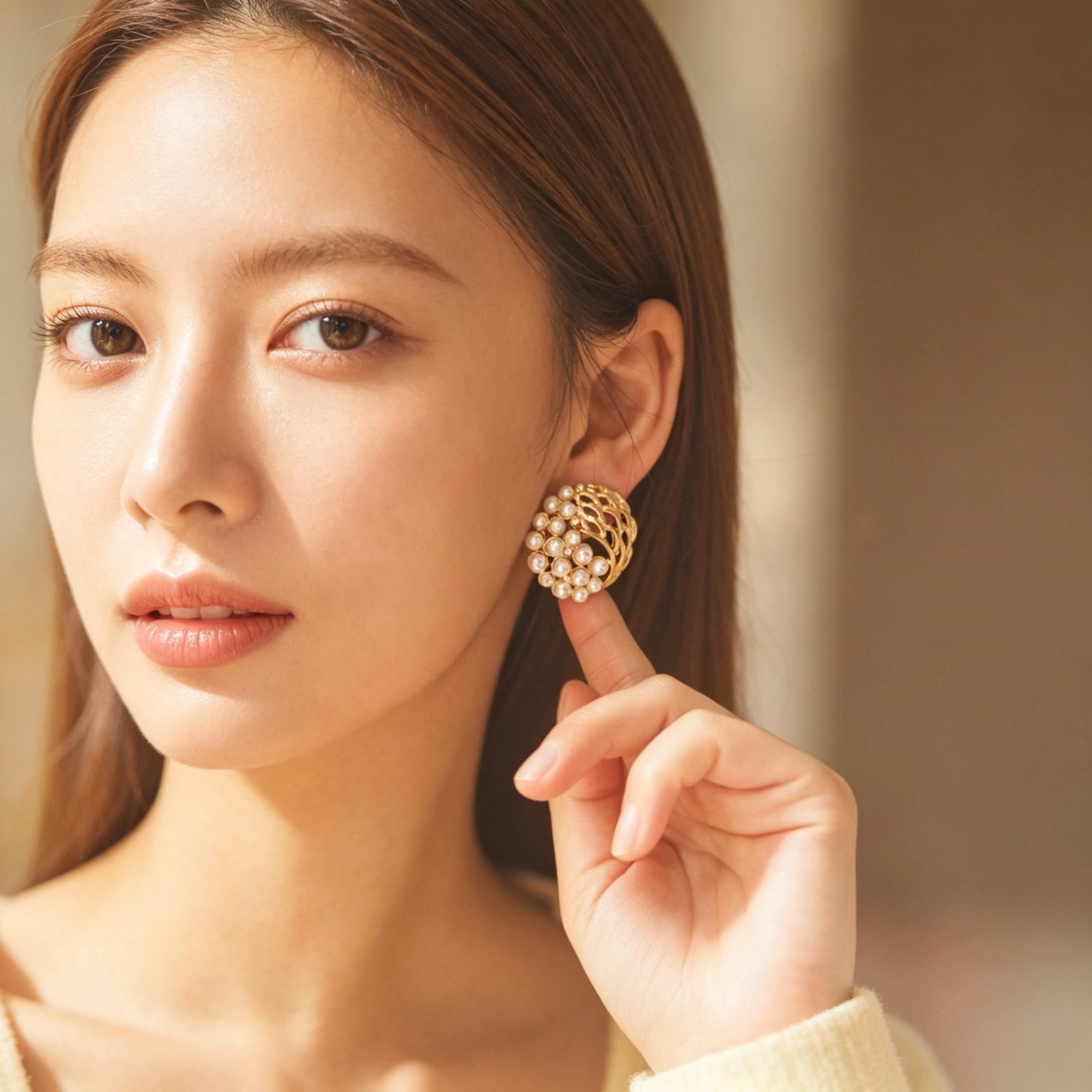 Pearl Floral Earrings - view 1