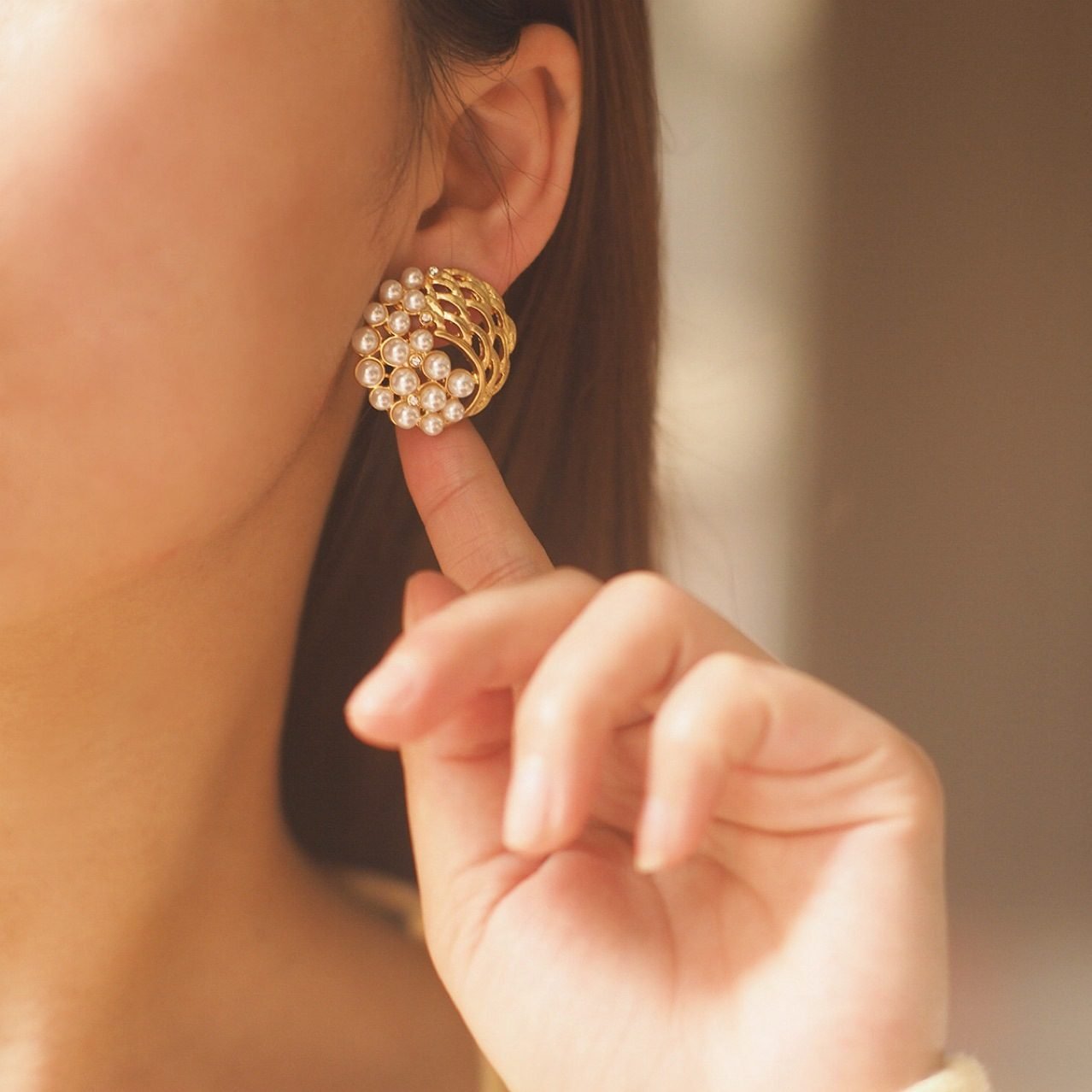 Pearl Floral Earrings - view 3