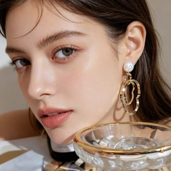 Pearl Sculptural Hoop Earrings - view 1