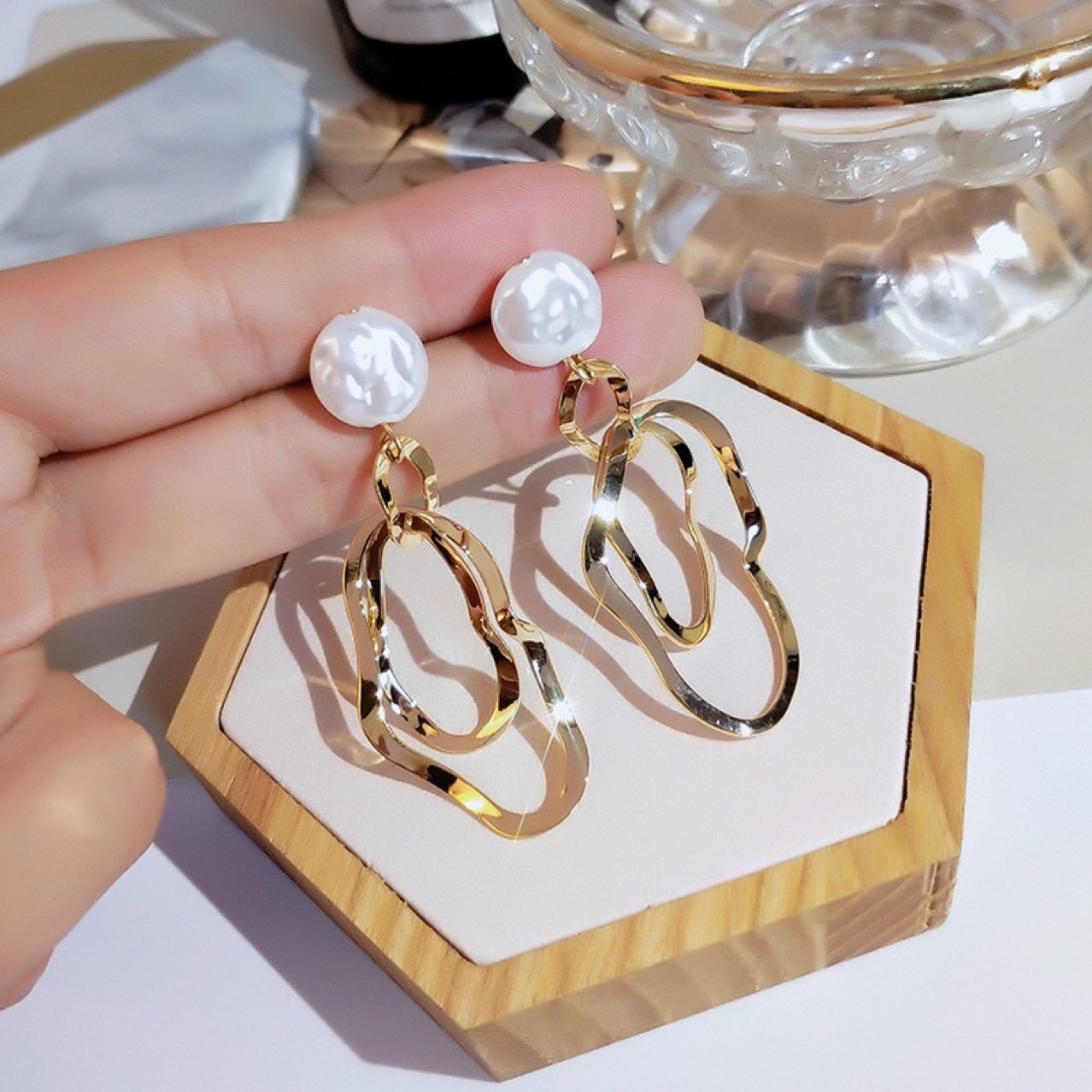 Pearl Sculptural Hoop Earrings - view 2