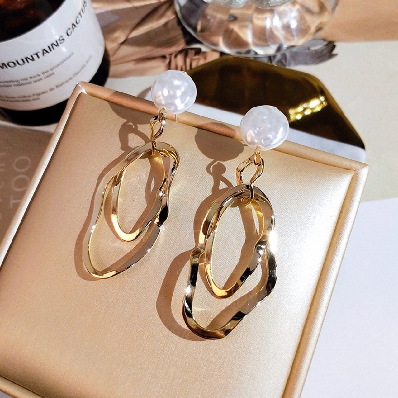Pearl Sculptural Hoop Earrings - view 3