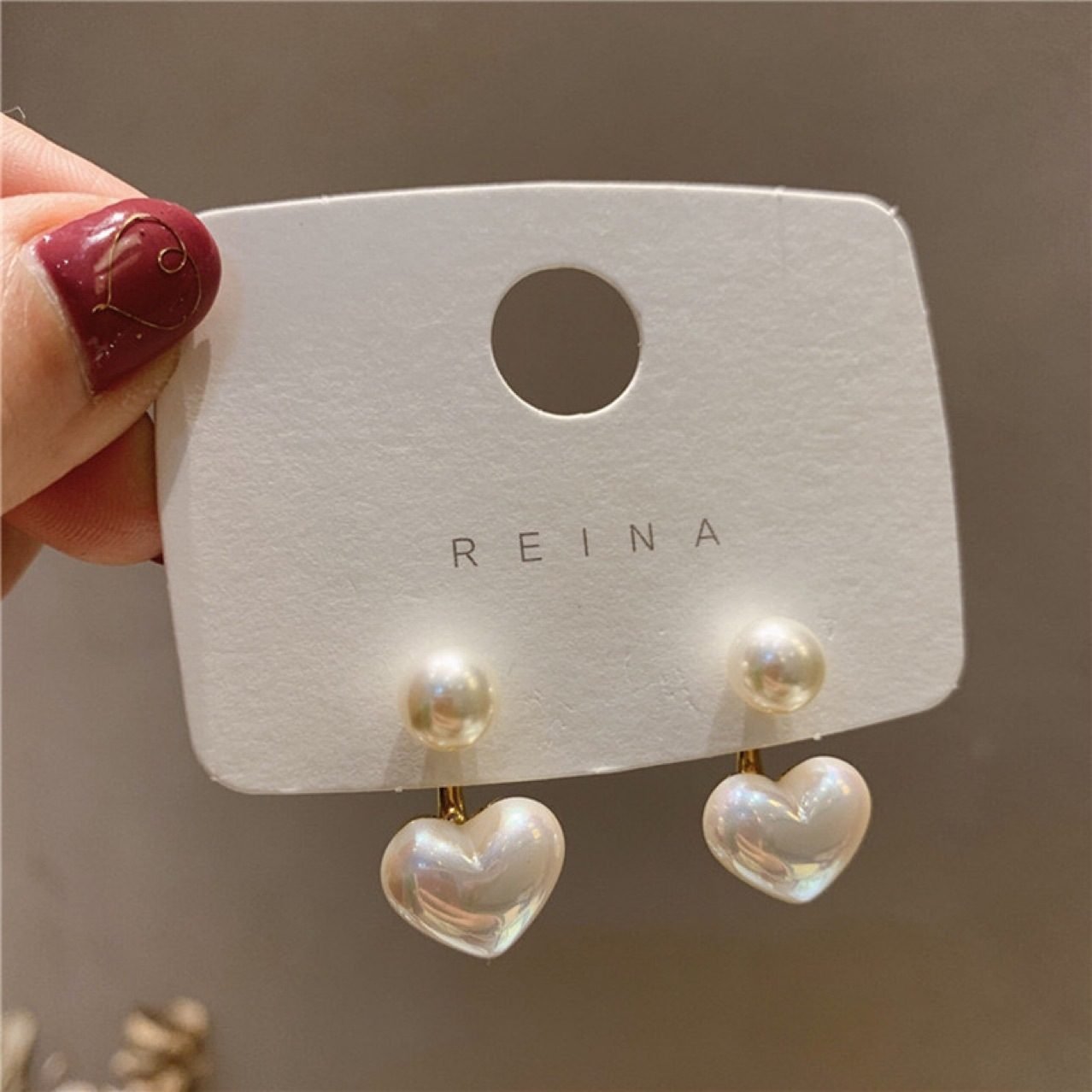 Pearl Heart Stud Earrings No. 242 - view 2