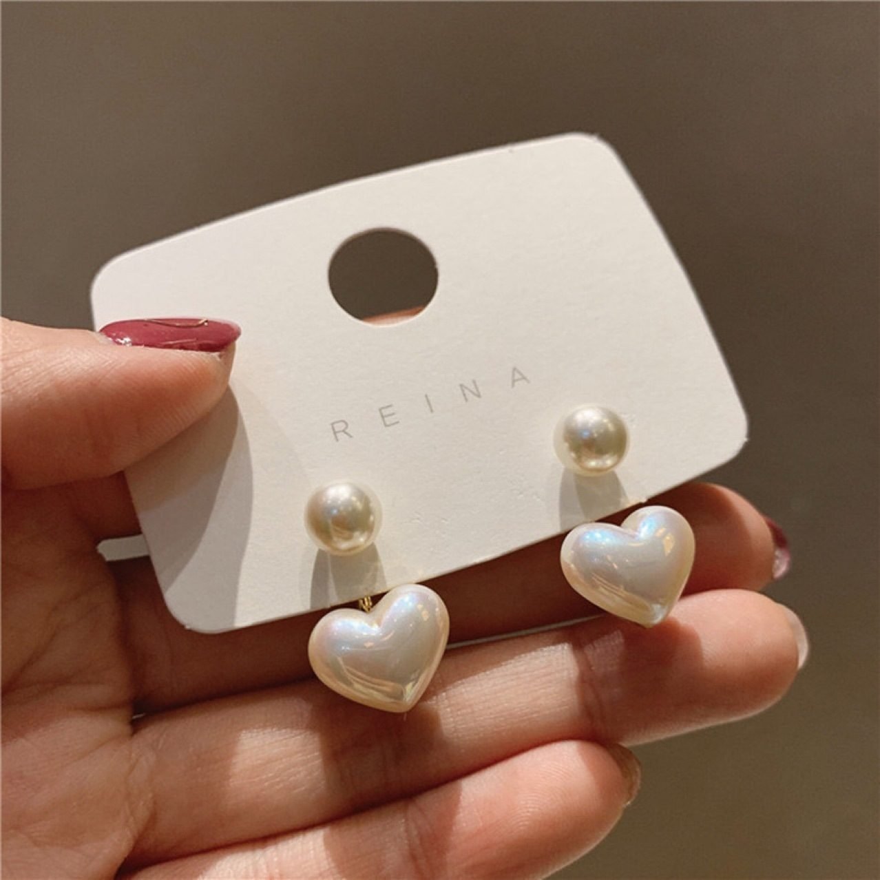 Pearl Heart Stud Earrings No. 242 - view 3