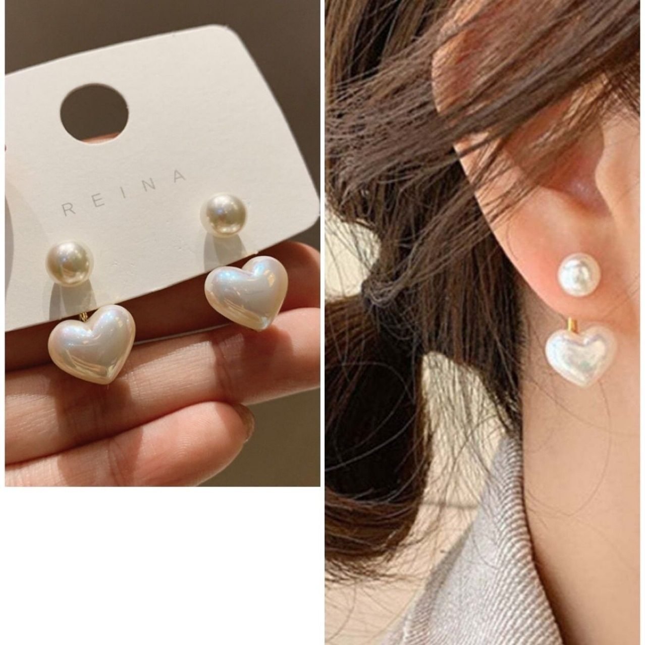 Pearl Heart Stud Earrings No. 242 - view 4