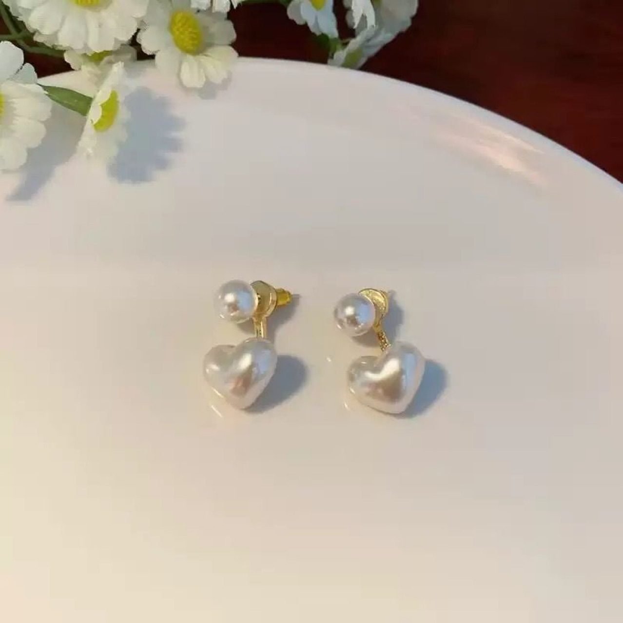 Pearl Heart Stud Earrings No. 242 - view 5
