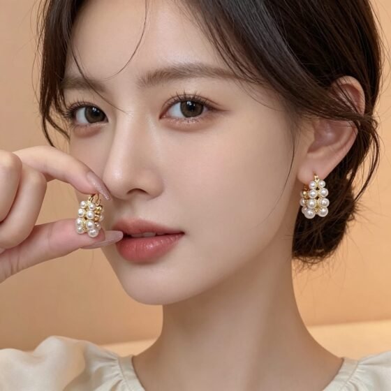 Pearl Vintage Hoop Earrings - view 1