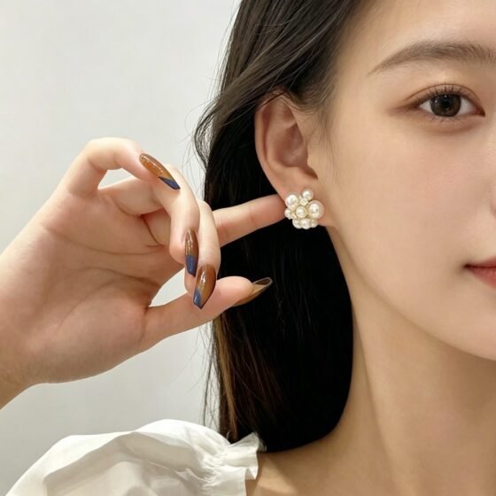 Pearl Floral Stud Earrings No. 250 - view 1