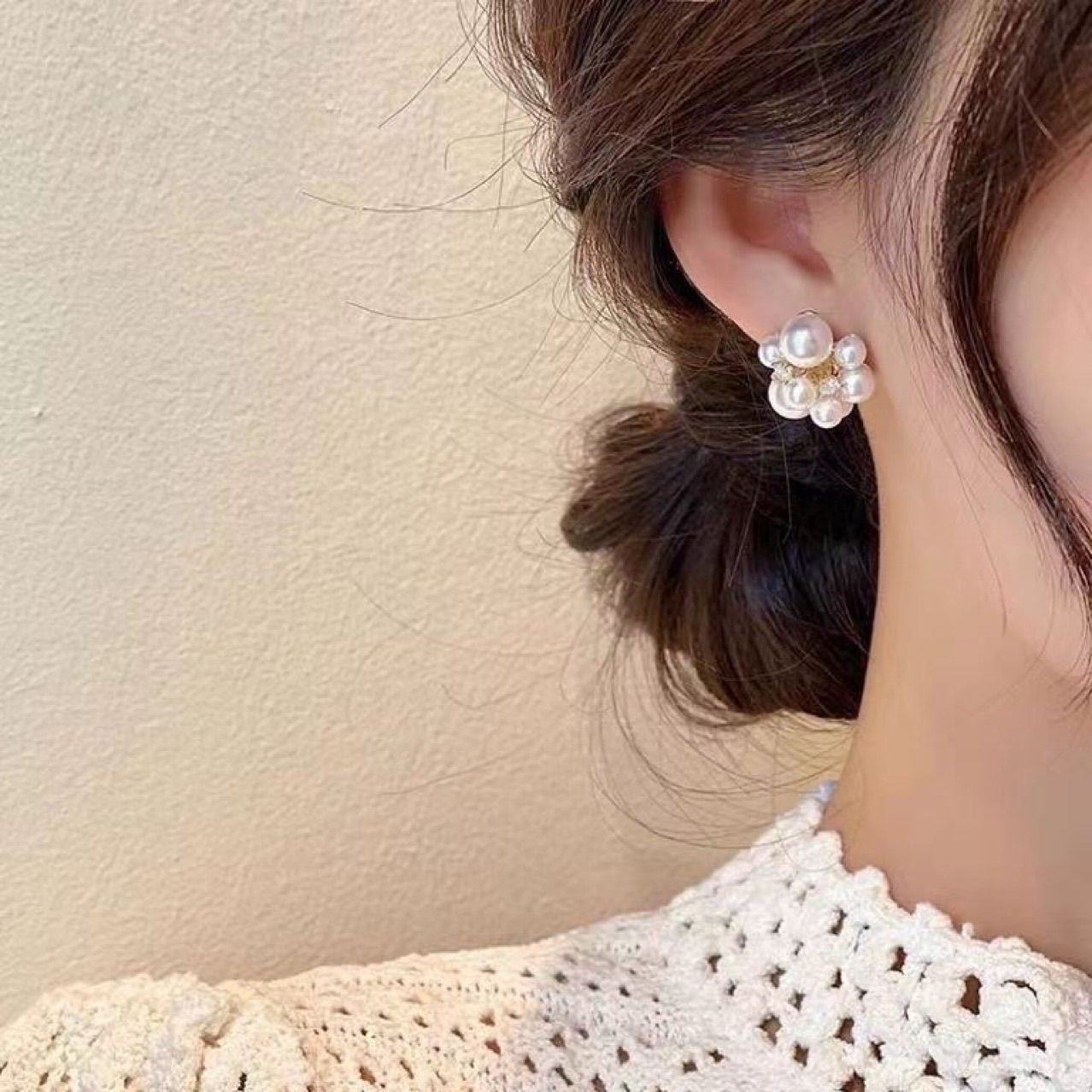 Pearl Floral Stud Earrings No. 250 - view 5