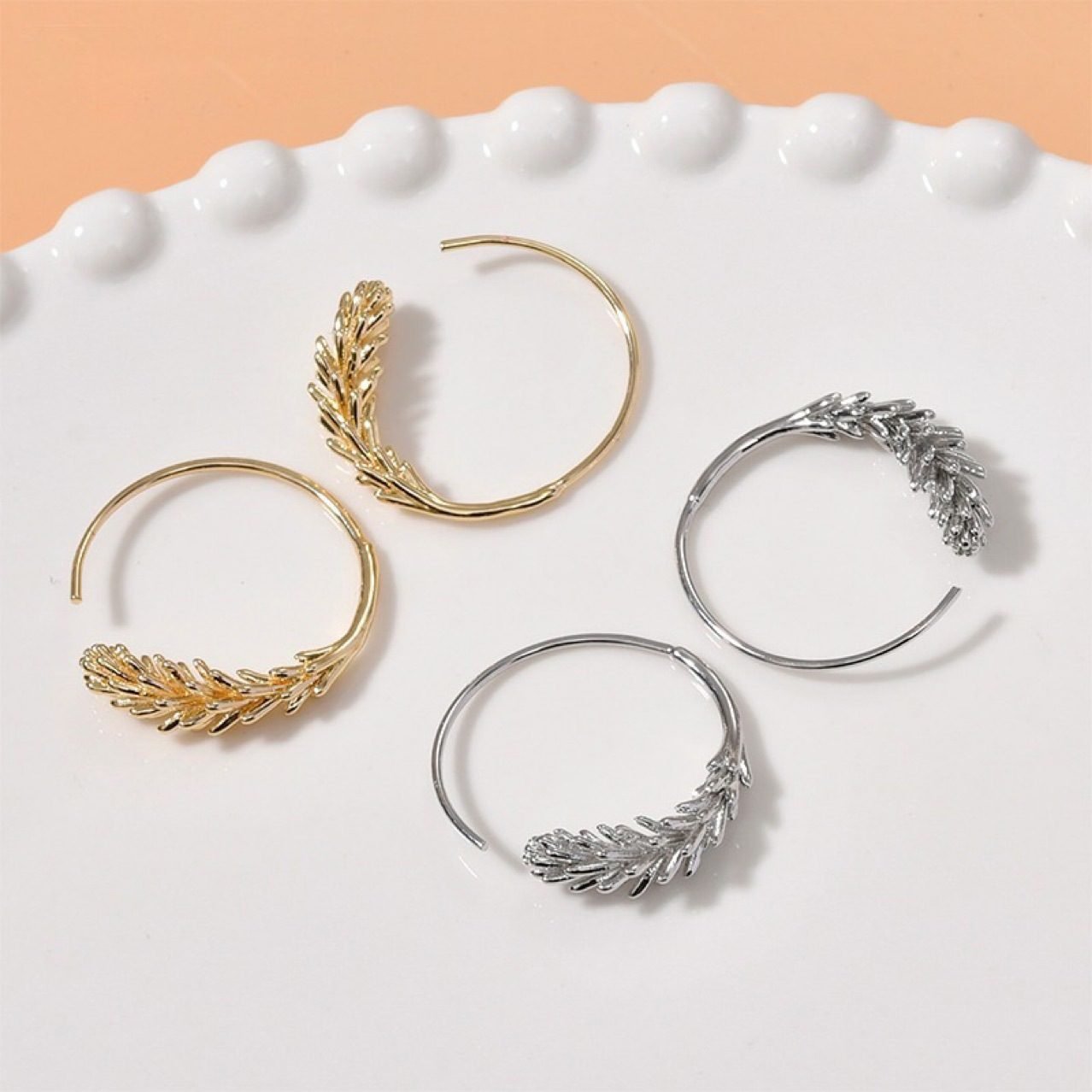 Leaf Hoop Earrings - view 2