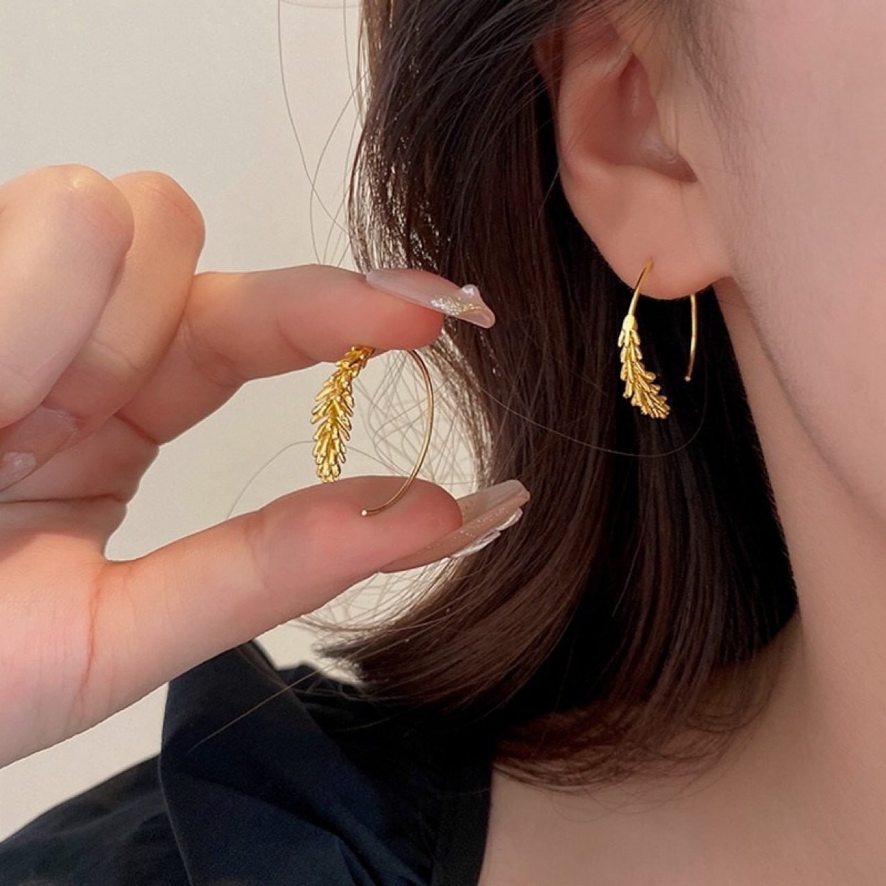 Leaf Hoop Earrings - view 3