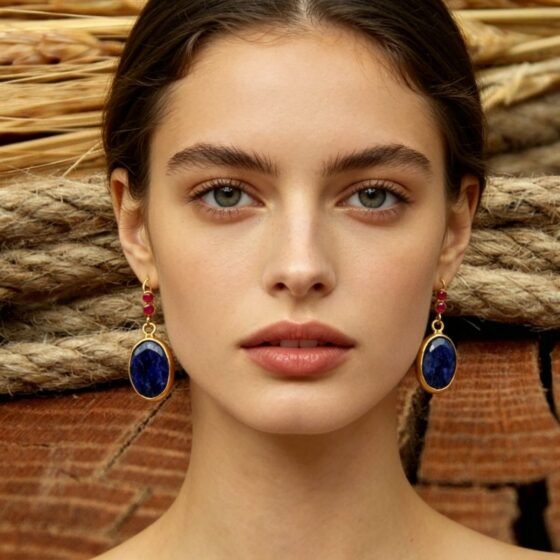 Dewdrop Lapis Drop Earrings - view 1