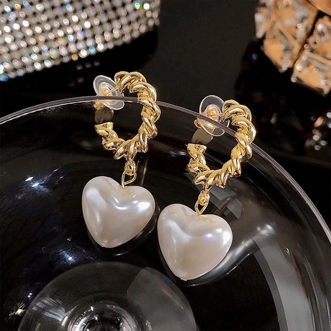 Pearl Heart Stud Earrings No. 331 - view 2
