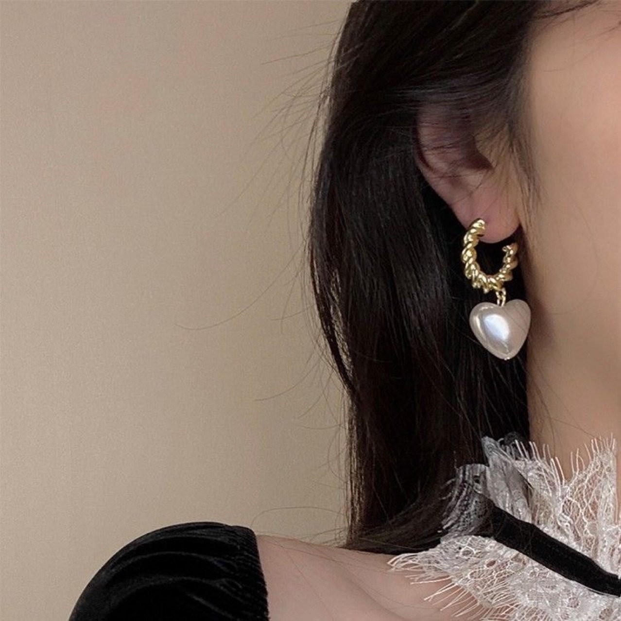 Pearl Heart Stud Earrings No. 331 - view 4