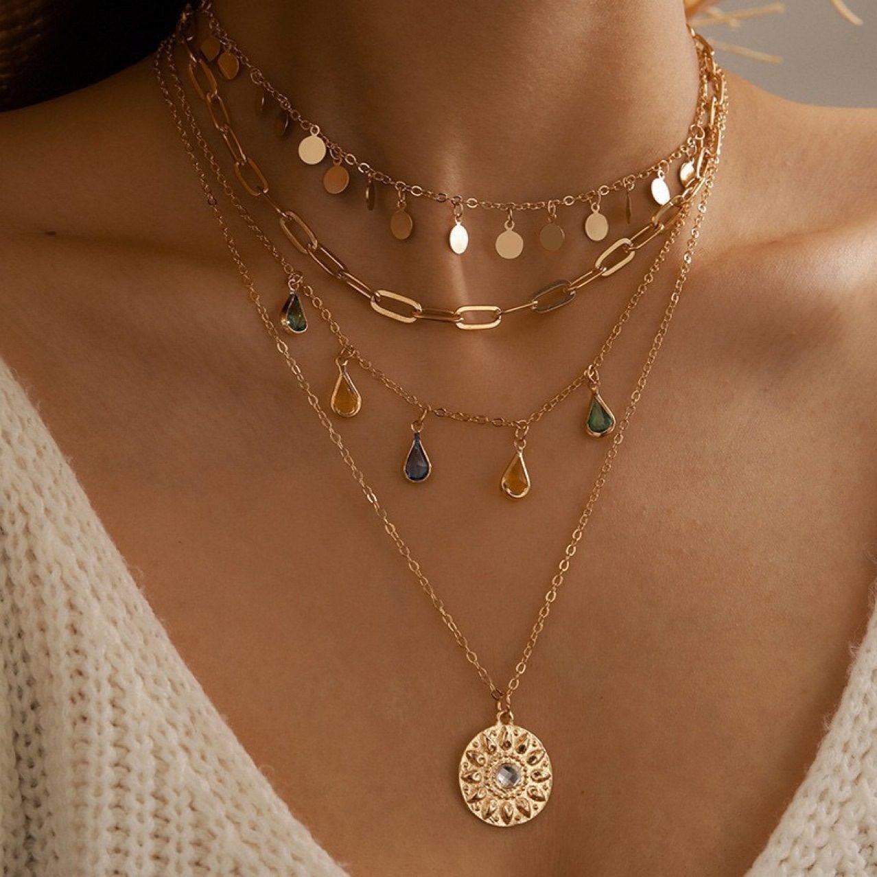 Coin Sculptural Layered Necklace No. 086 - view 2
